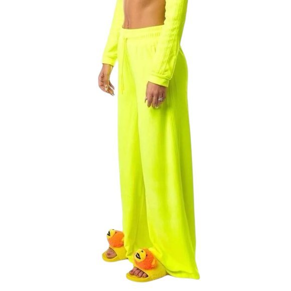 Adidas Originals Jeremy Scott Velour Wide Leg Pants Womens Size XL Solar Yellow - Picture 7 of 7